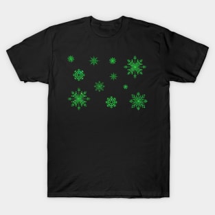 Bright Green Faux Glitter Snowflakes T-Shirt